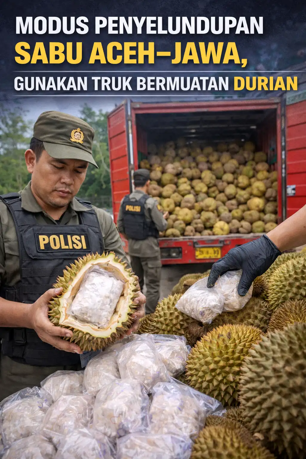 Read more about the article Modus Penyelundupan Sabu Aceh–Jawa, Gunakan Truk Bermuatan Durian